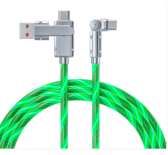 Cable di ricarica rapida trasparente da 65W di lega di zinco LED C-C/C-L Dual Protocol