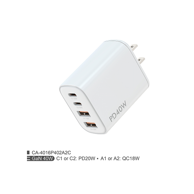 Caricabatterie rapido doppio PD+QC da 40W, spina pieghevole USA, uscita multi-tensione 5V3A/9V2A/12V1.67A, scatola colorata compatibile iPhone/Android