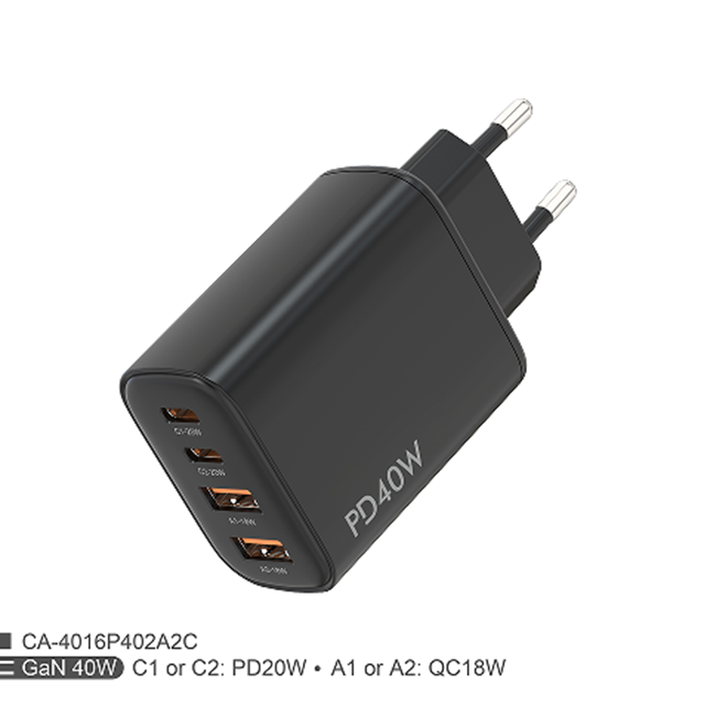 Caricabatterie rapido doppio PD+QC da 40W, spina pieghevole USA, uscita multi-tensione 5V3A/9V2A/12V1.67A, scatola colorata compatibile iPhone/Android