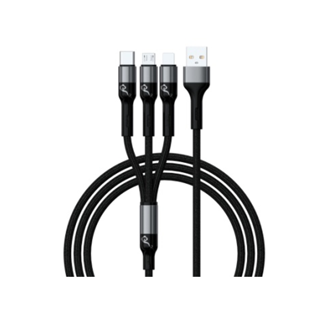 Cavo di ricarica rapida intrecciato 3-in-1 da 1,2M, Lightning/Micro a 2 core, TPE+Alluminio, Nero/Rosso/Verde