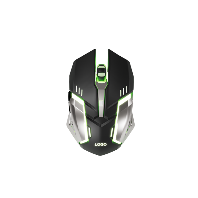 Mouse Gaming Cablato 6D, DPI regolabile 3600 + Base Ponderata in Metallo, ABS Nero Opaco con Bordi Argentati e Logo LED, USB Plug-and-Play
