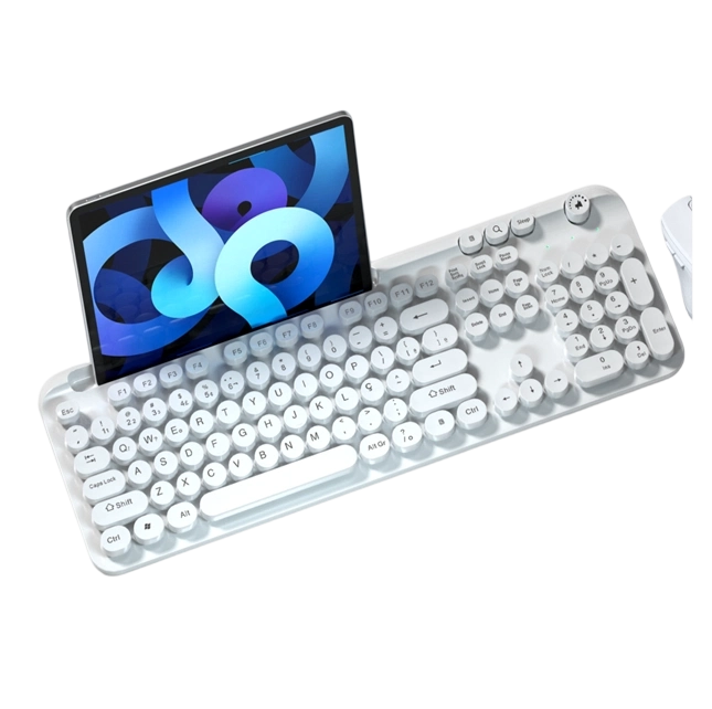 2.4G Tastiera wireless e Bluetooth. Tipo-C ricaricabile. Batteria da 500mAh.