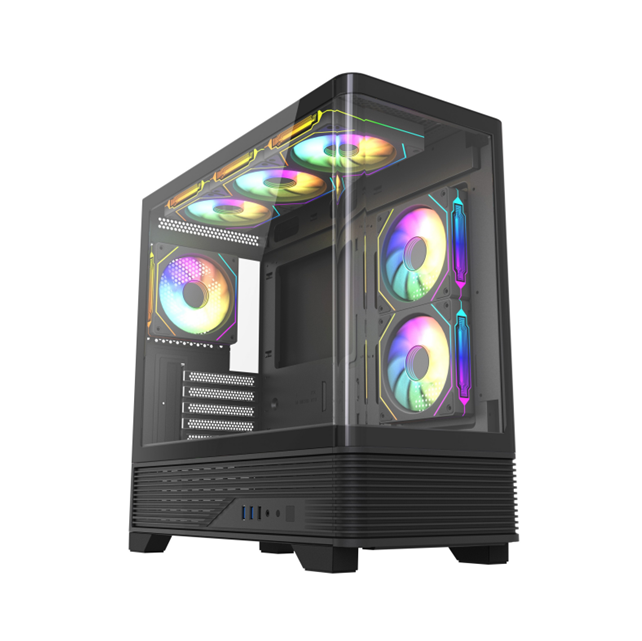 Cassa per PC in vetro curvo panoramico, supporto AIO da 360 mm, GPU di 410 mm, M-ATX/ITX