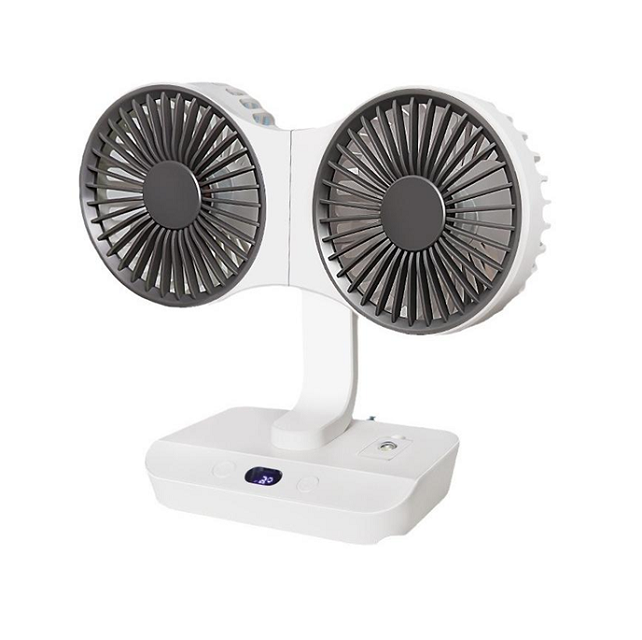 Ventilatore Ricaricabile 4-in-1 con Lampada, da Tavolo/Parete/Sospensione, Rotazione a 360 gradi e Batteria da 2400mAh