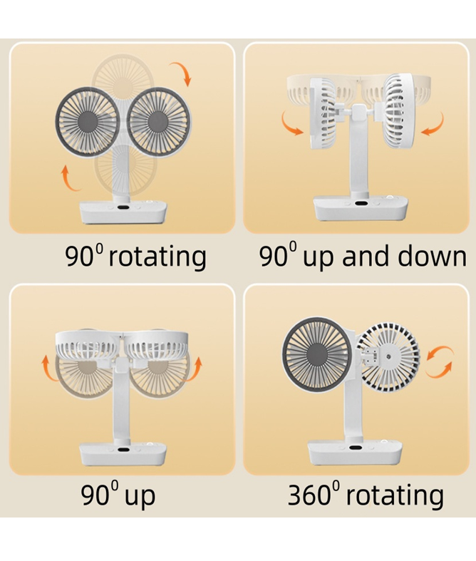 Ventilatore Ricaricabile 4-in-1 con Lampada, da Tavolo/Parete/Sospensione, Rotazione a 360 gradi e Batteria da 2400mAh